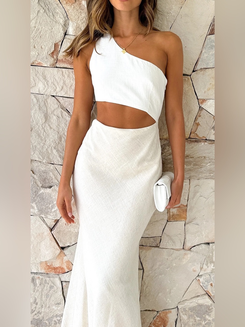 NWT Billy J One-Shoulder White Cutout Maxi Dress